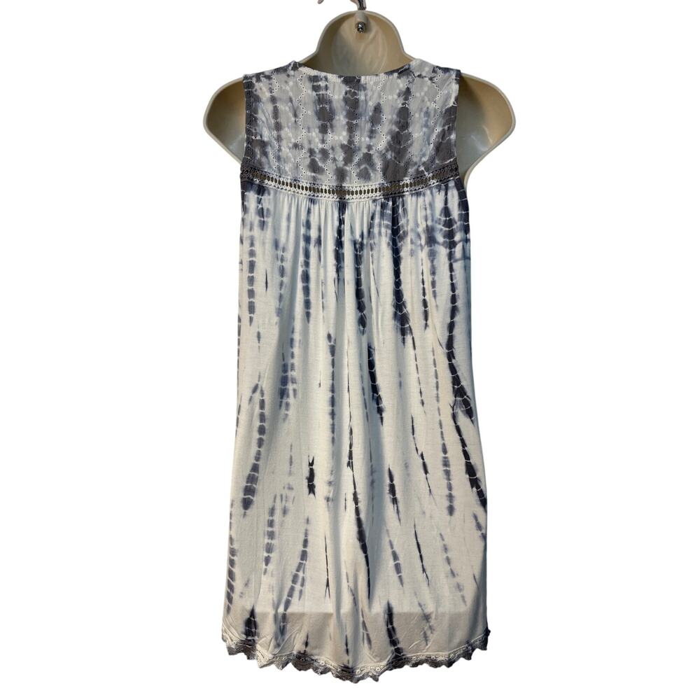 Knox Rose Womens Grey Tie Dye Babydoll Tank Top Lace Eyelet Trim Size M - Picture 2 of 7